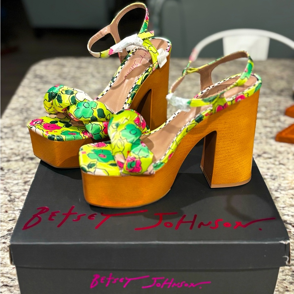 Betsey Johnson Platform Mandee Heels in Yellow Multi
